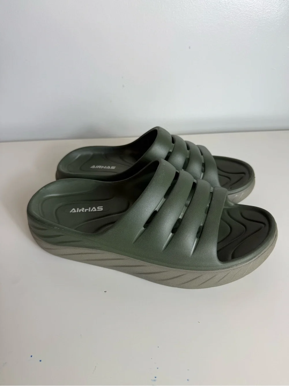 AIRHAS Mens 10 Olive Green EVA Foam Platform Slide Sandals Recovery Cloud Shoes